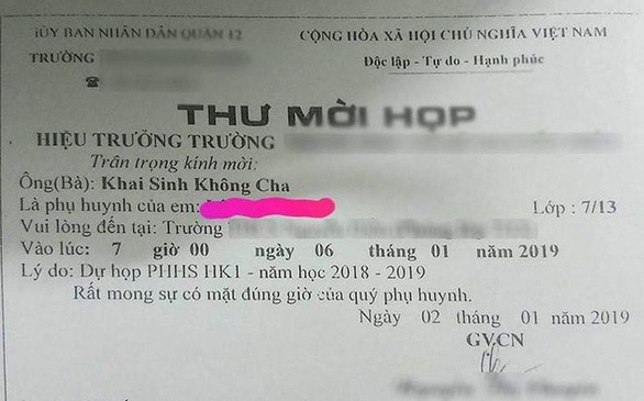 Chạm đáy nỗi đau khi cô giáo mời ông/bà "khai sinh không cha" đến họp