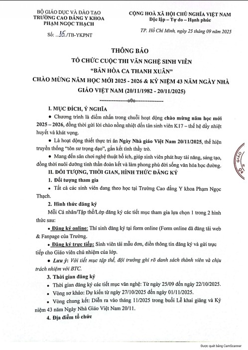 Thông báo tổ chức văng nghệ